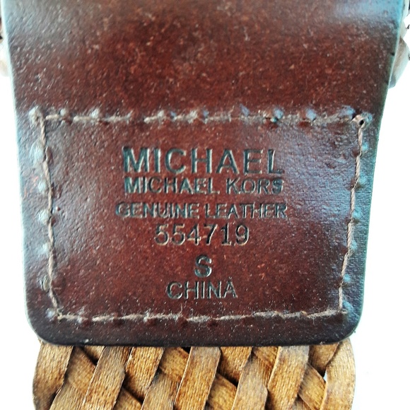 Michael Kors Wide Leather Braided Belt with Branded Silvertone Metal Buckle